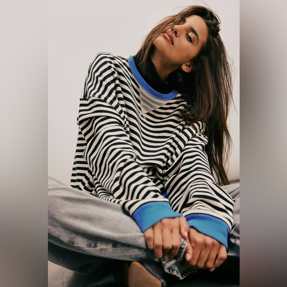 NWOT! Free People We The Free Classic Striped Oversized Crewneck Sz XS